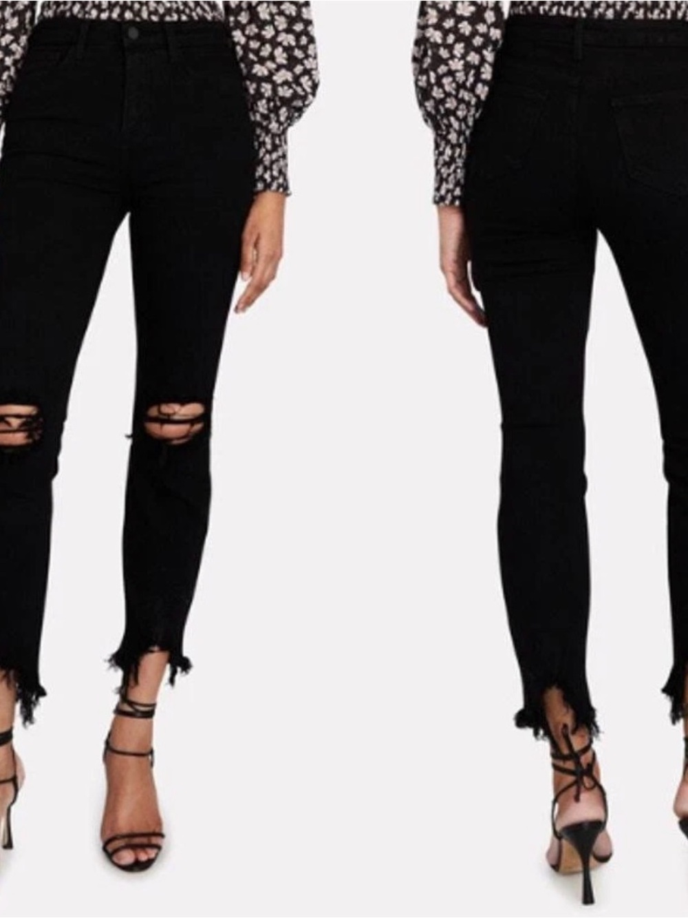 L'AGENCE Black High-Line Distressed Ankle Jeans